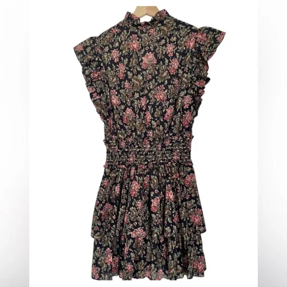 Rebecca Taylor La Vie Choette Cotton Floral Flutter Sleeve Smocked Tiered Dress - Picture 3 of 5
